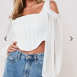 Missguided white chiffon cold shoulder corset top